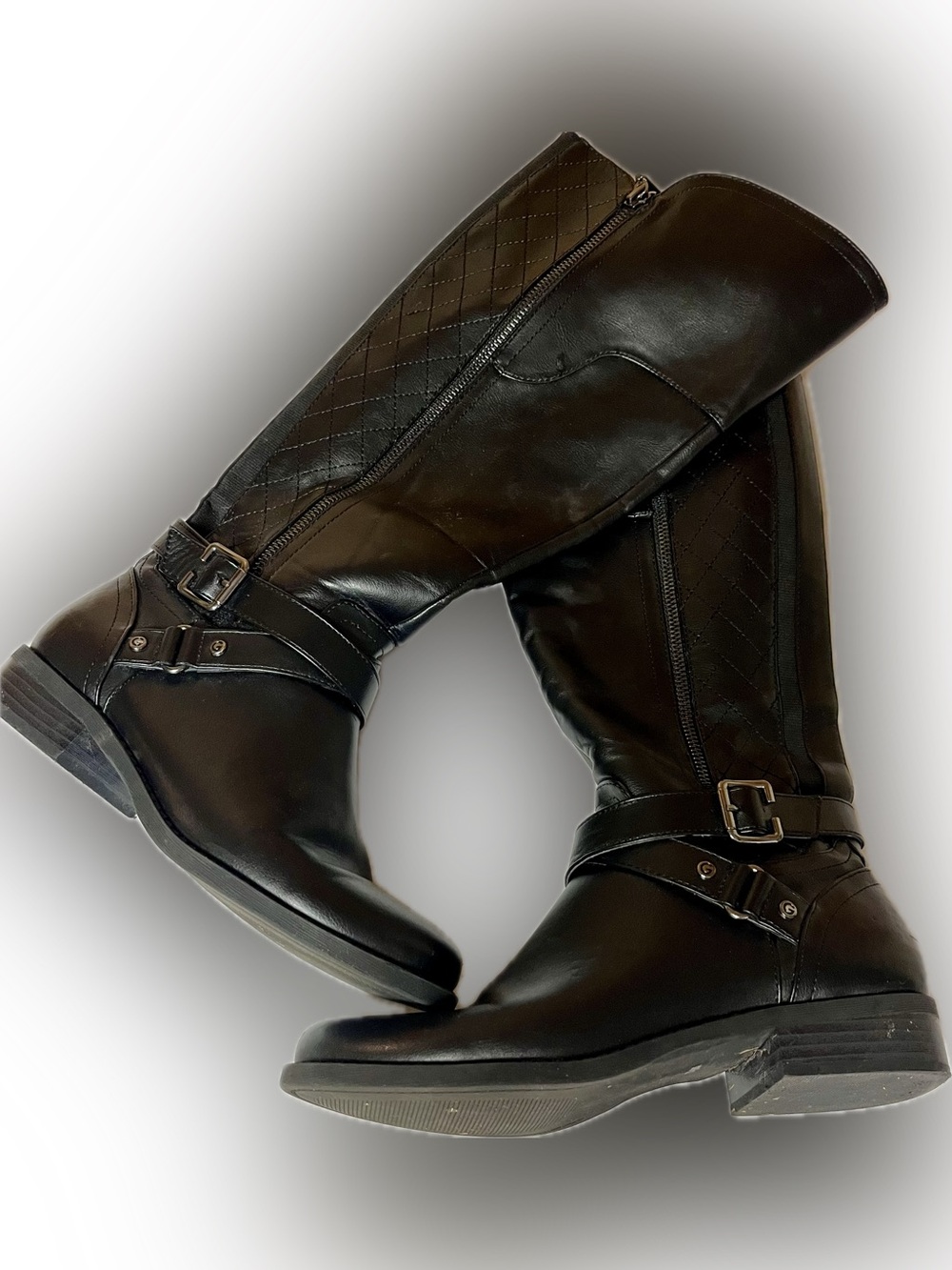 G by GUESS Haydin Black Quilted Faux Leather Riding Knee High Boots Size 7.5M